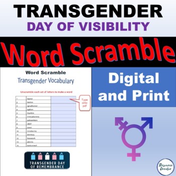 Preview of Transgender Word Scramble Digital and Printable