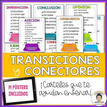 Preview of Transiciones del texto: Pósters/ Transition words in Spanish / Google Slides