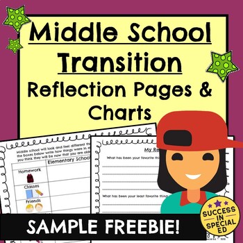 Preview of Back to School Middle School Transition Worksheets Charts Reflections Pages