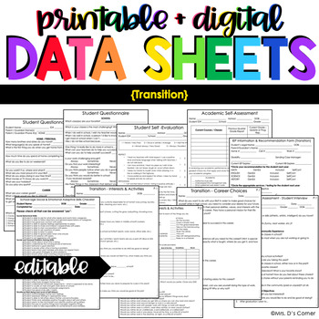 Preview of Transition IEP Data Forms for Special Education | Editable Data Sheets