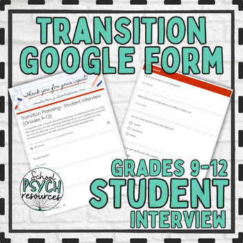 Preview of Transition Planning 9-12 STUDENT GOOGLE FORM Special Education IEP SPED