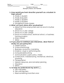 Preview of Transition Planning: Strengths, Needs, and Interests