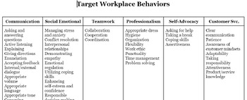 Preview of Transition Program Target Workplace Behaviors Chart