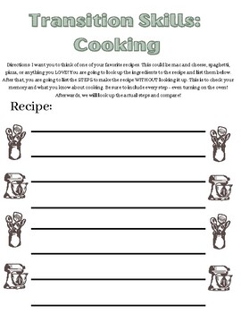 Preview of Transition Skills - Cooking - Recipe
