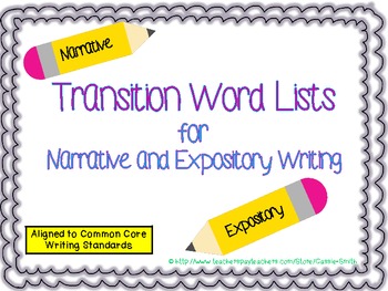 Preview of Transition Word Lists for Narrative and Expository Writing