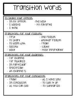 transition words for essays 4th grade