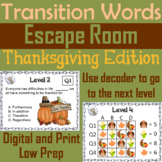 Transition Words Activity: Thanksgiving Escape Room ELA