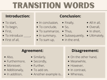 Preview of Transition Words Anchor Chart or Handout