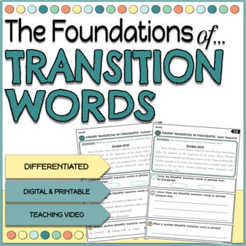 Preview of Transition Words Anchor Charts Worksheets Printable Digital Activities