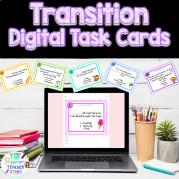Preview of Transition Words DIGITAL Task Cards Google Form l Writing Transitions