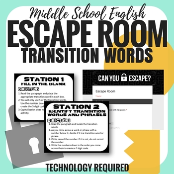 Preview of Transition Words - Escape Room - Middle School English
