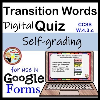 Preview of Transition Words Google Forms Quiz Digital Writing Practice