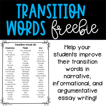 Preview of Transition Words Reference Sheet FREEBIE