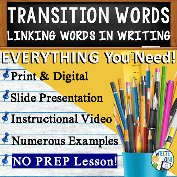 Preview of Transition Words & Phrases Lesson, Paragraph Writing Activity, Sentence Starters