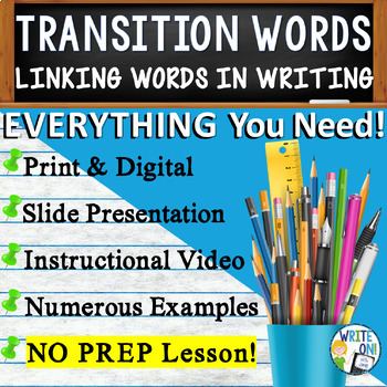 Preview of Transition Words & Phrases Lesson, Paragraph Writing Activity, Sentence Starters