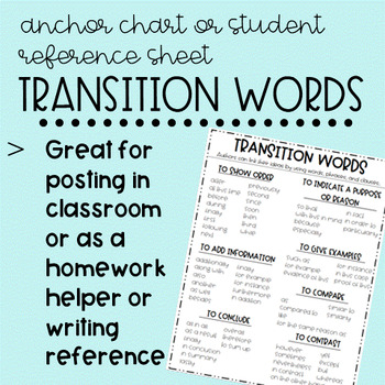Preview of Transition Words Print Out Anchor Chart Writing