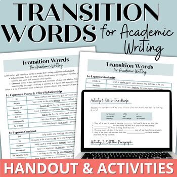 Preview of Transition Words and Connectors for Writing Handout & Activities for ESL and ELA
