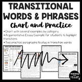 Transition Words and Phrases Chart and Practice Worksheet 