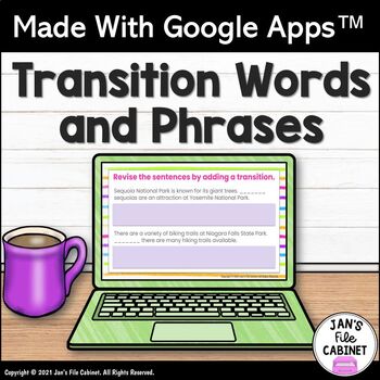 Preview of Transition Words and Phrases List & Lesson GRADES 5-7 Interactive Google Apps