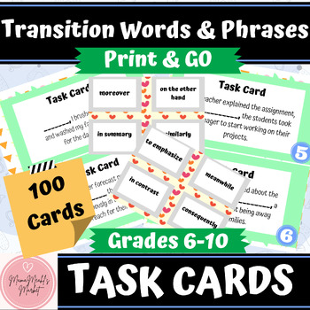 Preview of Transition Words and Phrases Task Cards Middle and High School