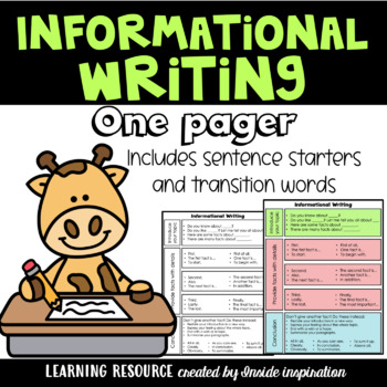 Preview of Transition Words and Sentence Starters for Informational Writing One pager