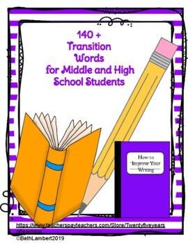 Preview of Transition Words for Middle and High School Students