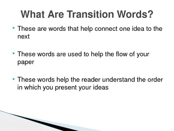 Preview of Transition and Descriptive Words (Powerpoint presentation for class)