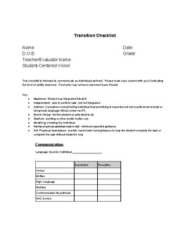 Preview of Transition skills checklist