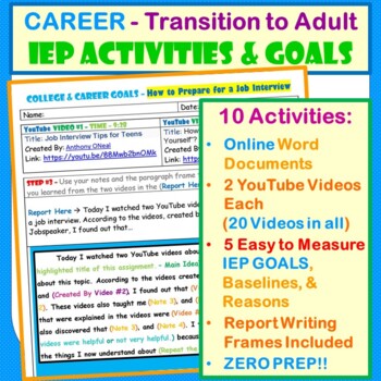 Preview of Transition to Adult - CAREER Activities & Matching IEP GOALS - College & Career