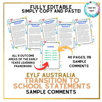 Preview of Transition to School Statements Sample Comments -Early Years Learning Framework