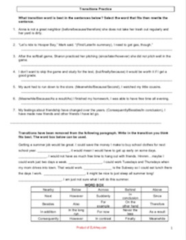 Preview of Transitional Words Worksheets: Improve Sentence Fluency