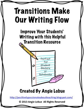 Preview of Transitions Word List: Writing Resource