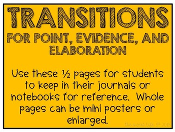 Preview of Transitions for PEEL Paragraphs
