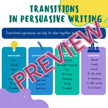Preview of Transitions in Persuasive Writing Anchor Chart