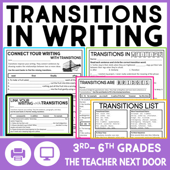 Preview of Transitions Words Paragraph Writing Anchor Chart Printable Transition Word List