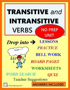 Preview of TRANSITIVE and INTRANSITIVE VERBS No-prep Grammar Unit