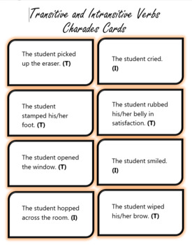 Preview of Transitive and Intransitive Verbs Charades Game