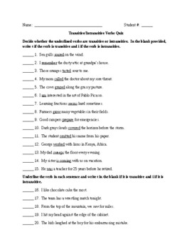 Preview of Transitive and Intransitive Verbs Quiz