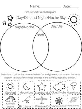 Preview of Translanguaging Day and Night Sky Venn Diagram Picture Sort