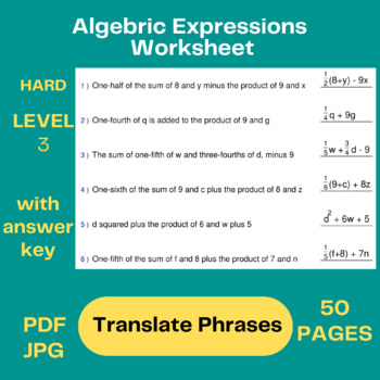 Preview of Translating Algebraic expressions Worksheets - Words To Algebric expression