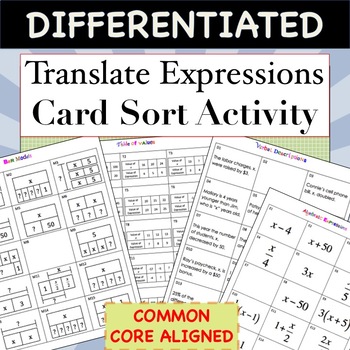 Preview of Translate Expressions Card Sort: Bar Model, Table of Values, Verbal Description