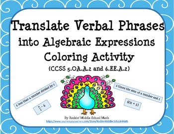 Preview of Translate Verbal Phrases into Algebraic Expressions-CCSS 5.OA.A.2 & 6.EE.A.2