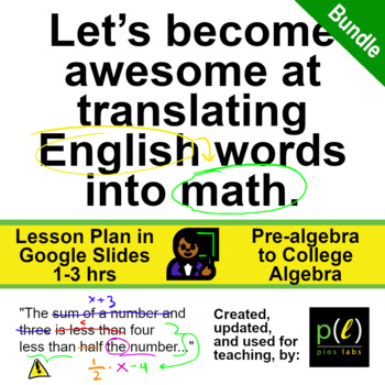 Preview of Translate Words to Math - Lesson, Handouts, Slides, Teacher Notes, & Activities