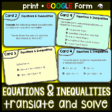 Translating Algebra Equations and Inequalities Task Cards 
