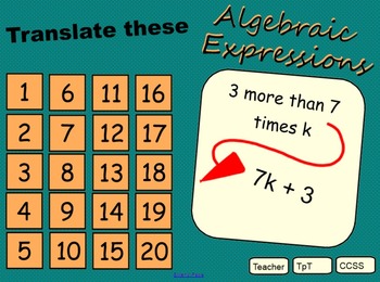Preview of Translating Algebraic Expressions 6th CCSS