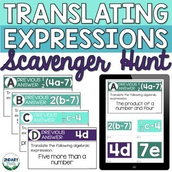 Preview of Translating Algebraic Expressions Digital and Printable Scavenger Hunt Activity