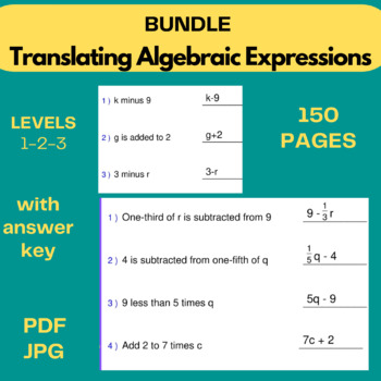 Preview of Translating Algebraic Expressions Practice -TRANSLATE WORDS INTO MATH Bundle