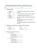 Translating Equations and Expressions Quiz