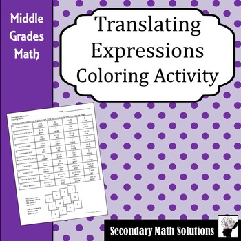 Preview of Translating Expressions Coloring Activity