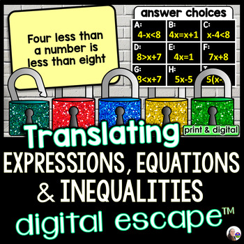 Preview of Translating Expressions, Equations and Inequalities Digital Math Escape Room